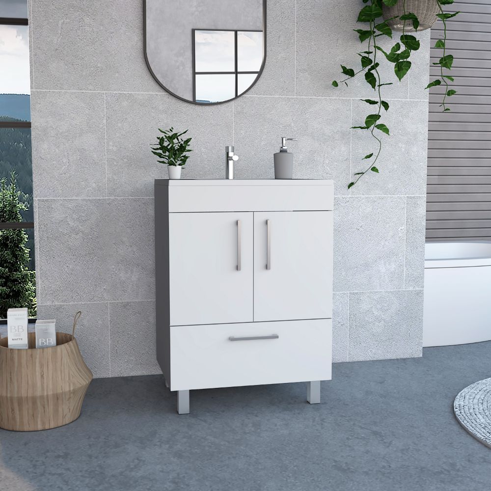 Single Bathroom Vanity Mayorca, Double Door Cabinet, One Drawer, White