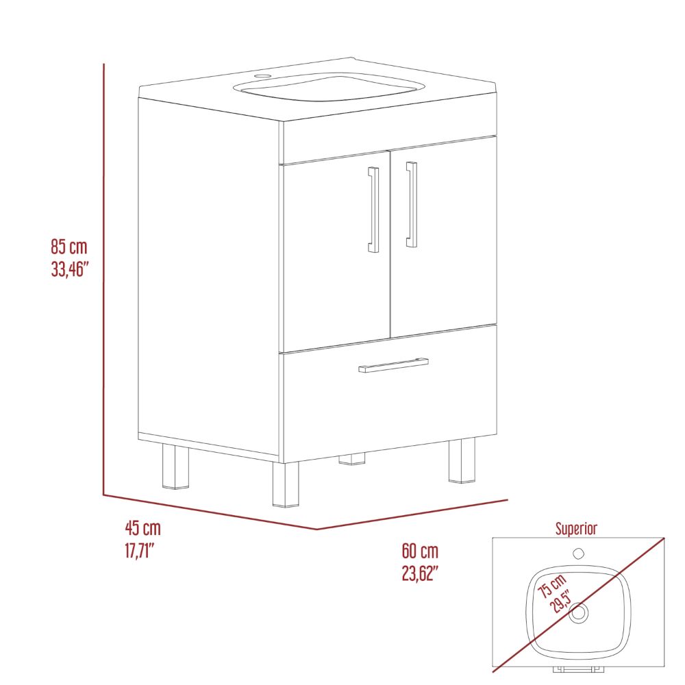 Single Bathroom Vanity Mayorca, Double Door Cabinet, One Drawer, White