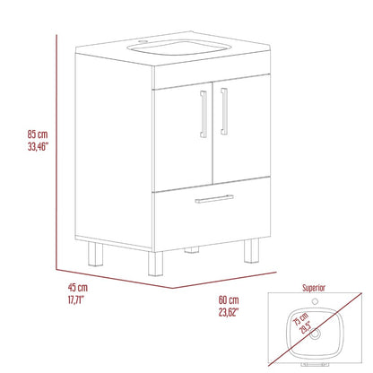 Single Bathroom Vanity Mayorca, Double Door Cabinet, One Drawer, White