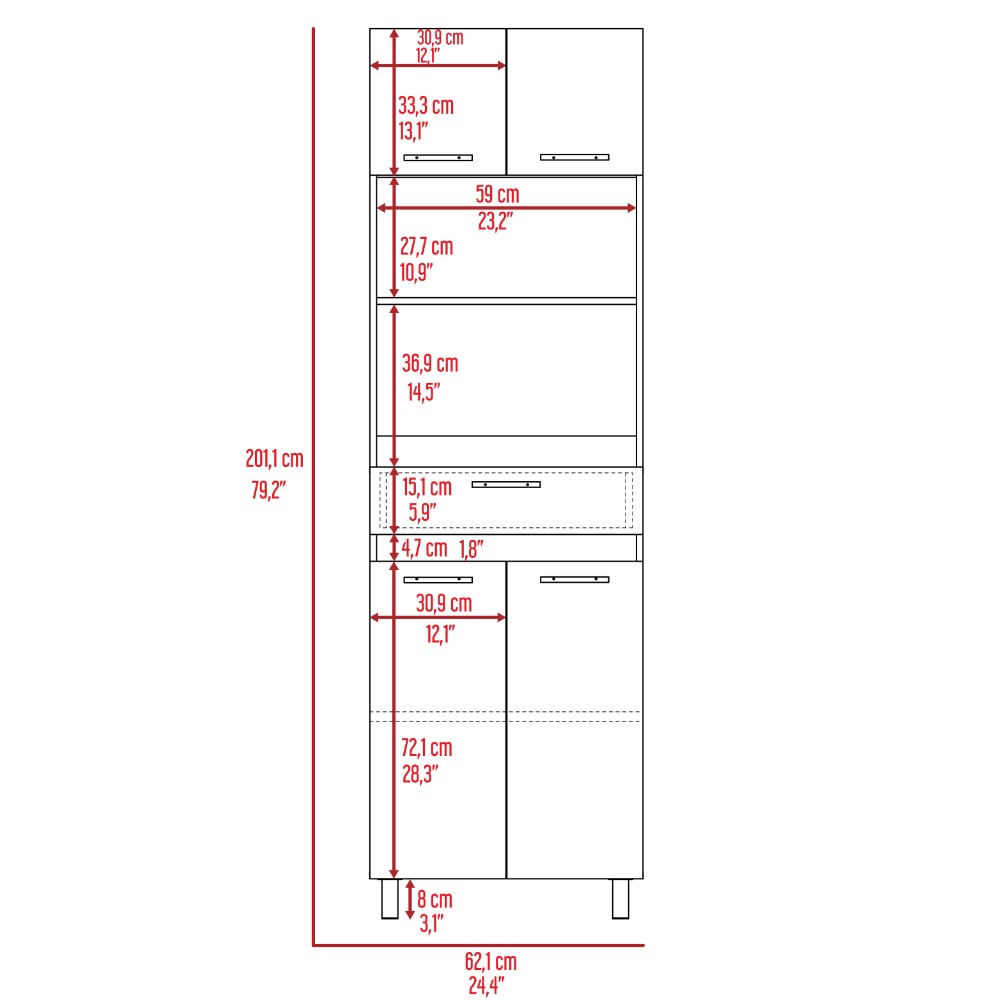 Madison Double Door Microwave Cabinet in White Finish