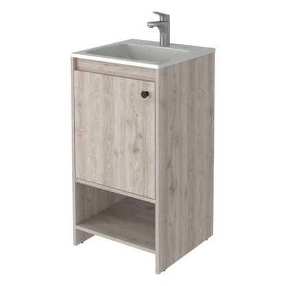 Bathroom Vanity Poket, Single Door Cabinet, Two Shelves, Light Gray