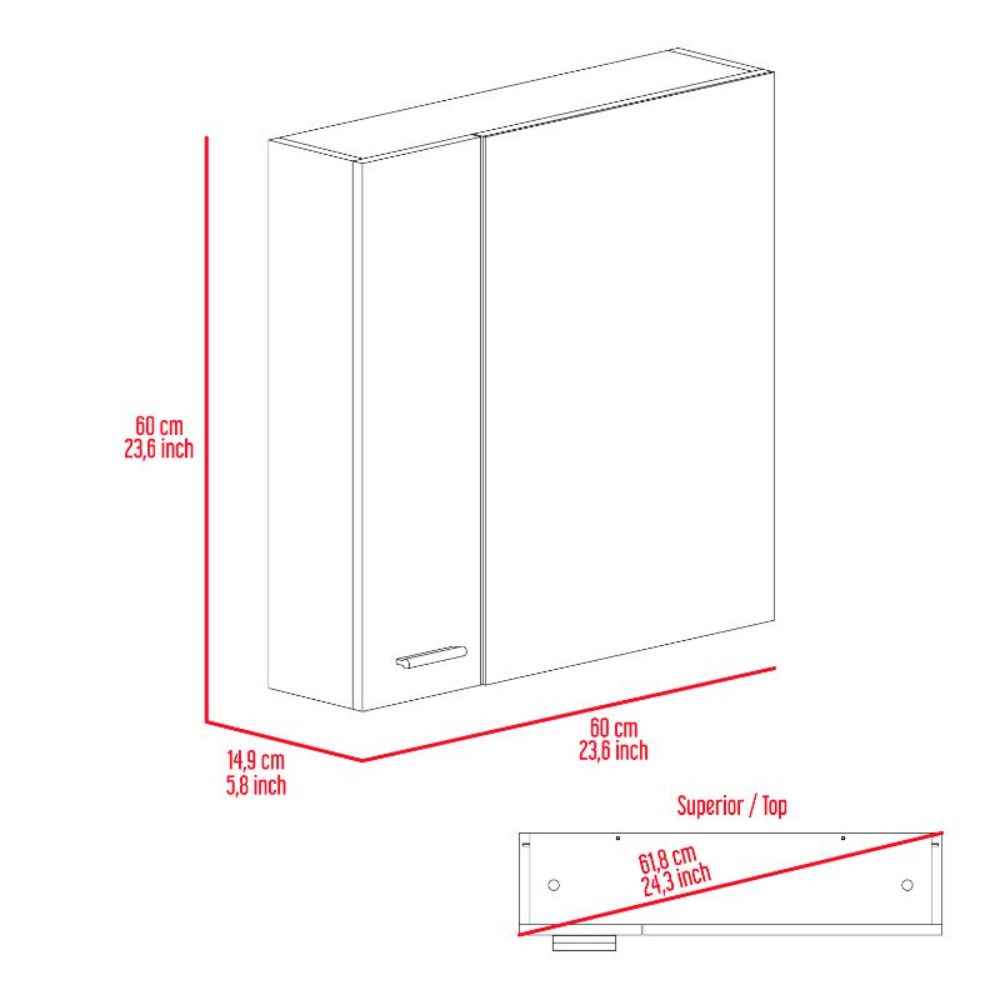 Medicine Cabinet Prague, Four Internal Shelves, Single Door, Light