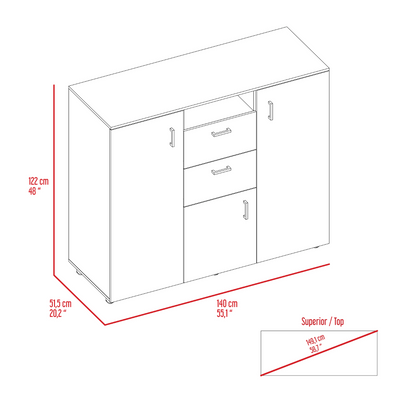 Double Door Cabinet Dresser Quizz, Two Drawers, Single Cabinet, Rod,