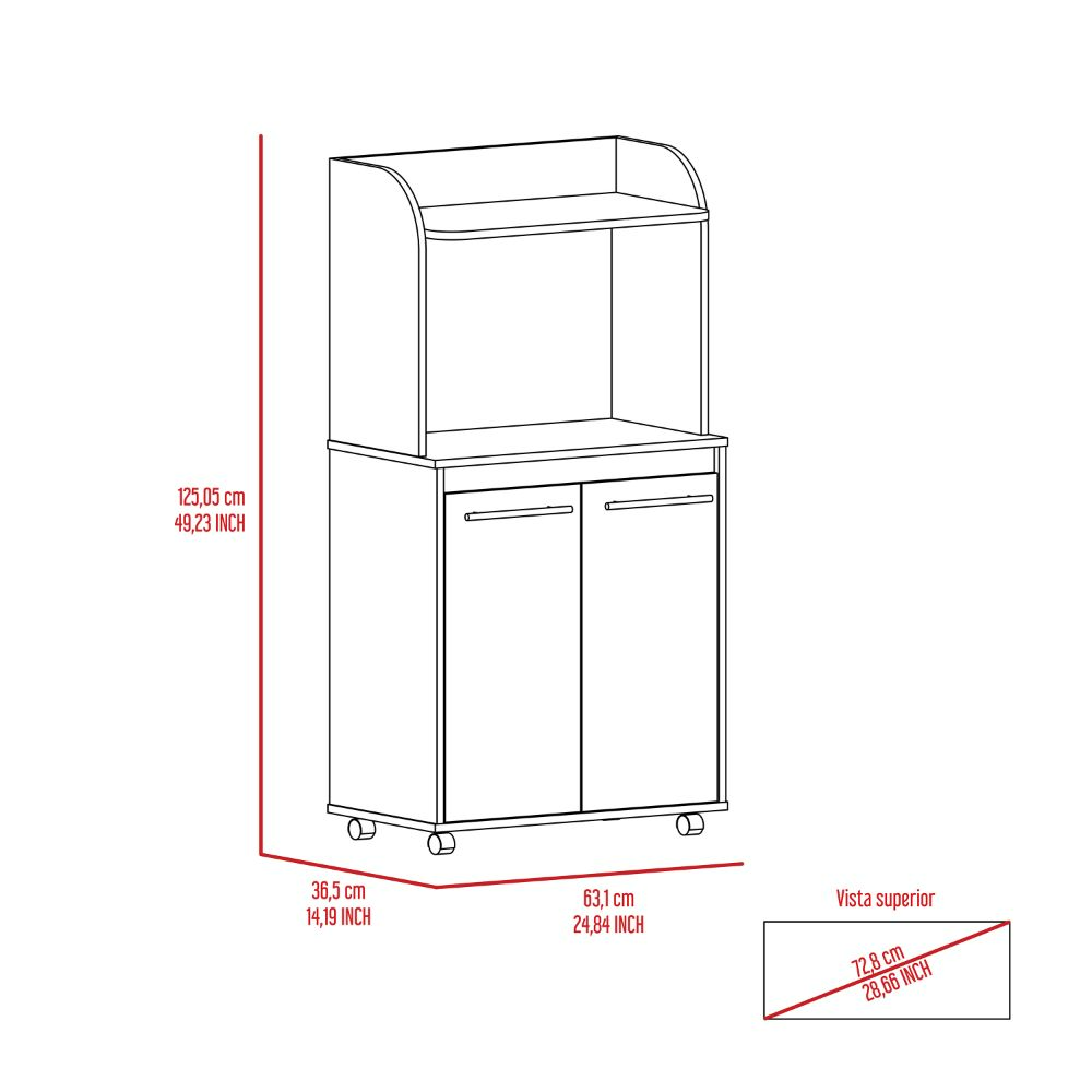 Totti Kitchen Cart with Double Door Cabinet and Open Shelf