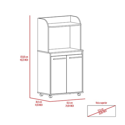 Totti Kitchen Cart with Double Door Cabinet and Open Shelf