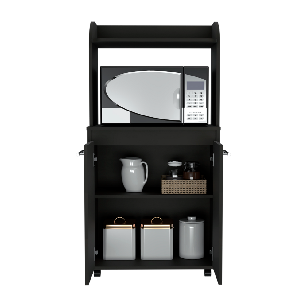 Totti Kitchen Cart with Double Door Cabinet and Open Shelf