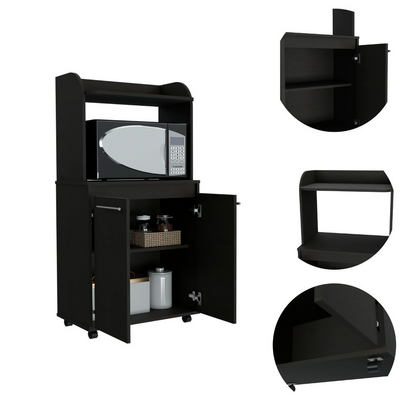 Totti Kitchen Cart with Double Door Cabinet and Open Shelf