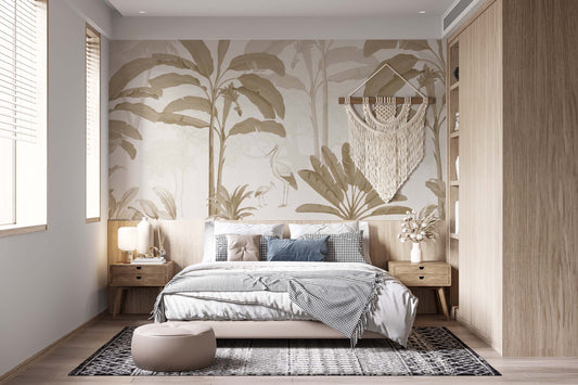 Sepia Tropical Jungle Mural