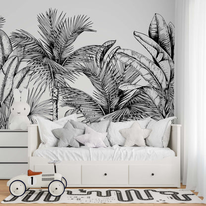 Black and white tropical trees